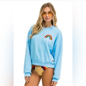 NWOT Aviator Nation RAINBOW EMBROIDERY RELAXED CREW SWEATSHIRT XL